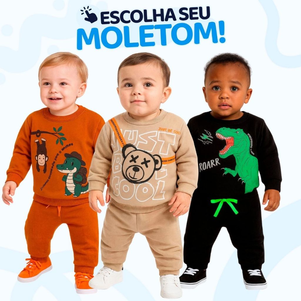Conjunto Moletom Bebe Menino Escolha Seu Modelo, com Estampas Divertidas e Conforto Infantil Bebê Ma