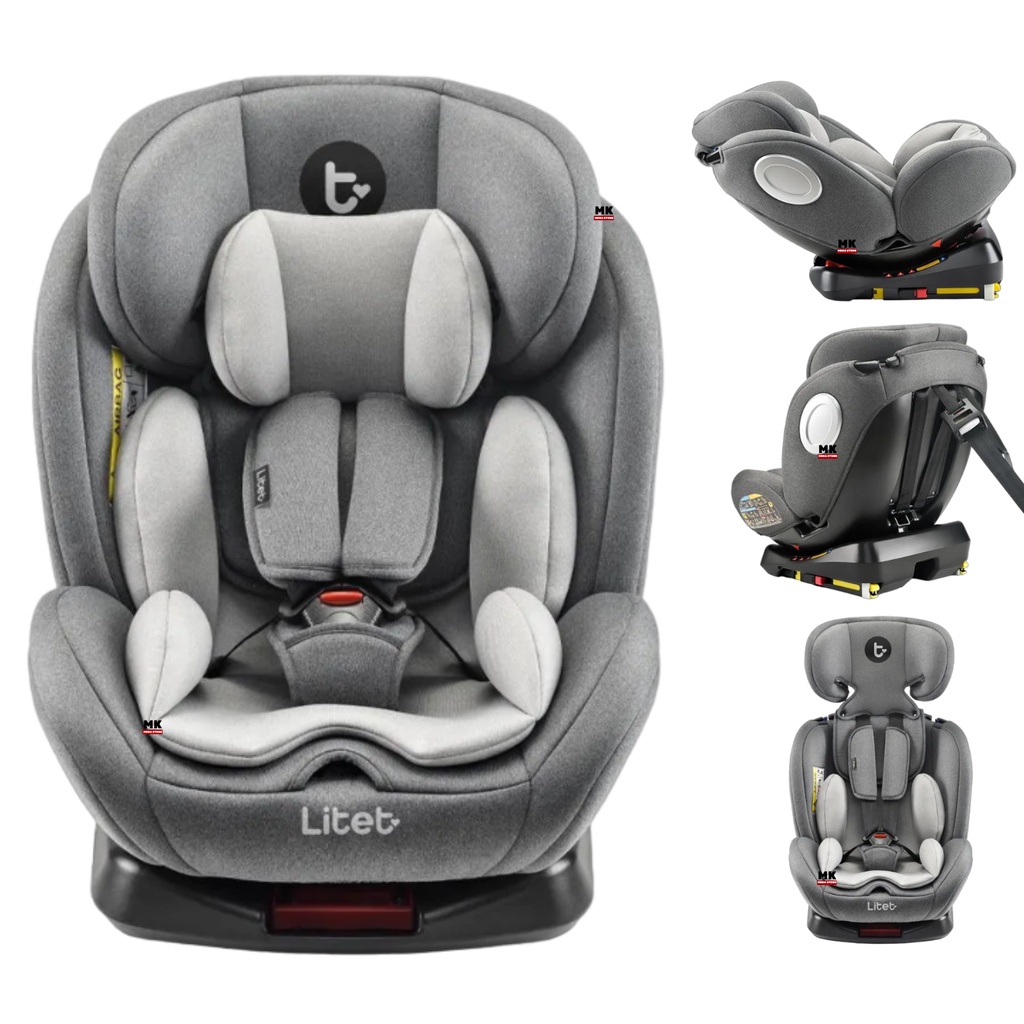 Cadeira Para Auto 0 A 36 Kg Isofix Com Rotação 360. Snugfix Preta e Cinza Litet