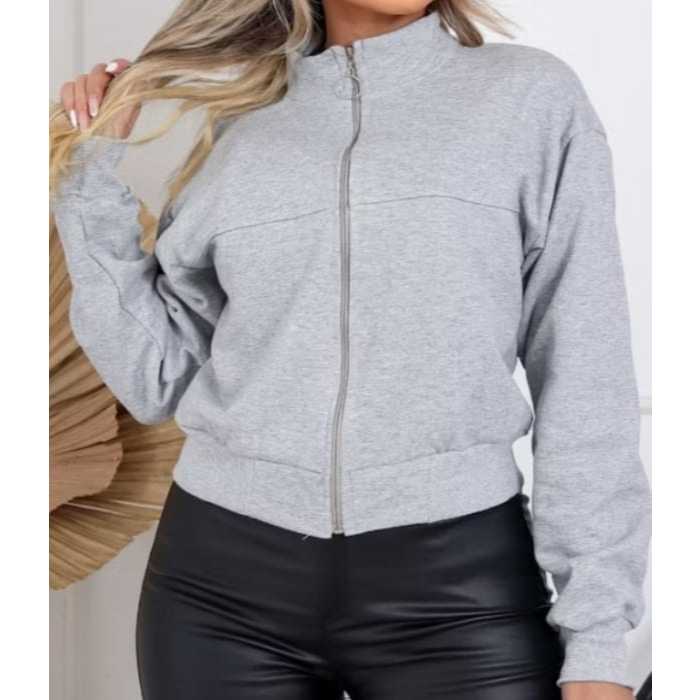 Casaco Moletom de frio Feminina Com Ziper cropped 