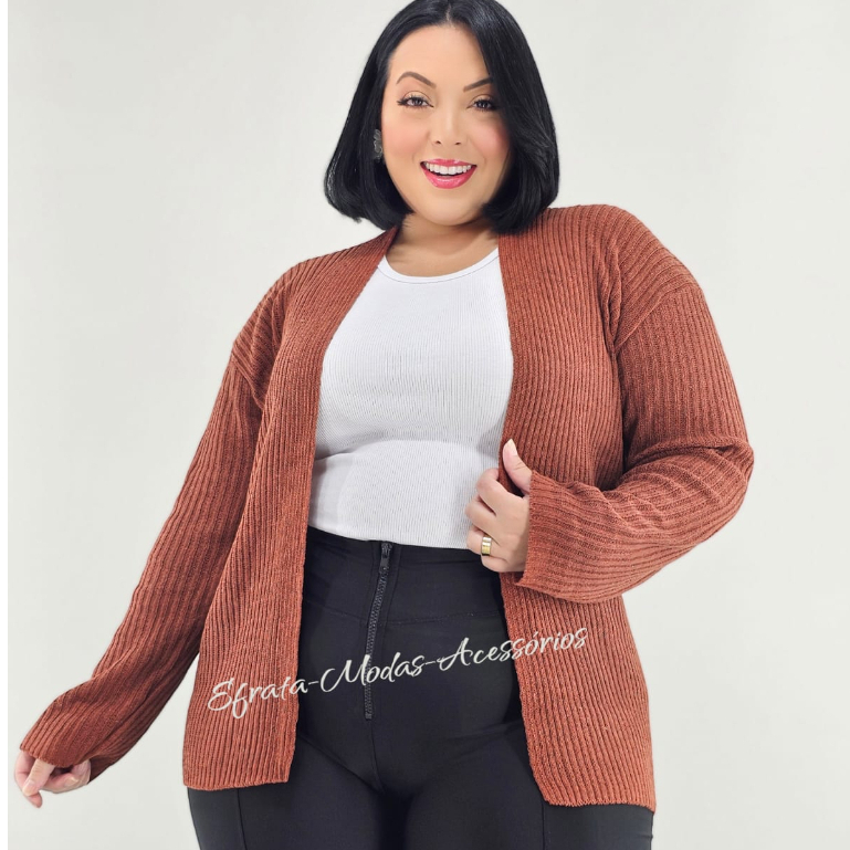 Casaco Plus Size Canelado de Tricot