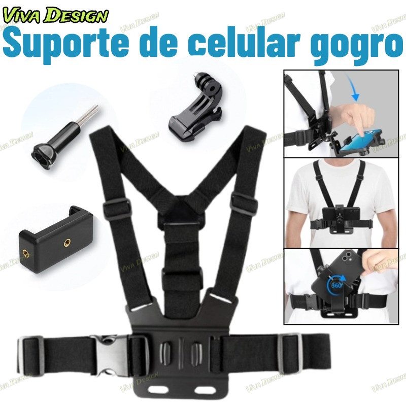 Suporte Cinta Peitoral Com Adaptador Para Celular E Gopro
