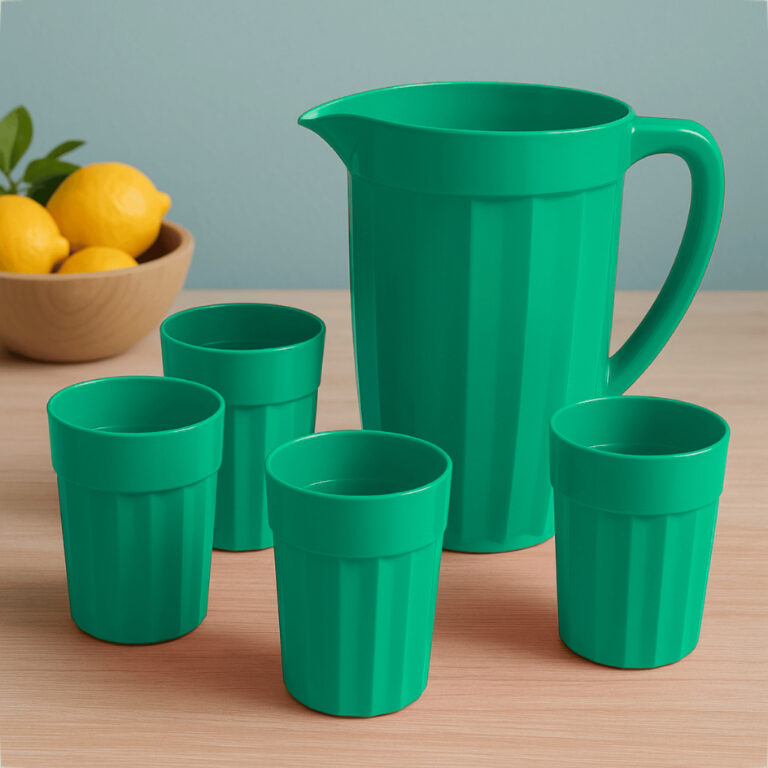 Kit 1 Jarra 1,7L + 4 Copos Coloridos 350ml Plásti