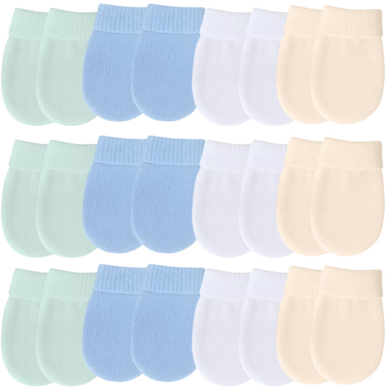 Kit 12 Pares de Luvas Lisas Para Bebê Recém Nasc