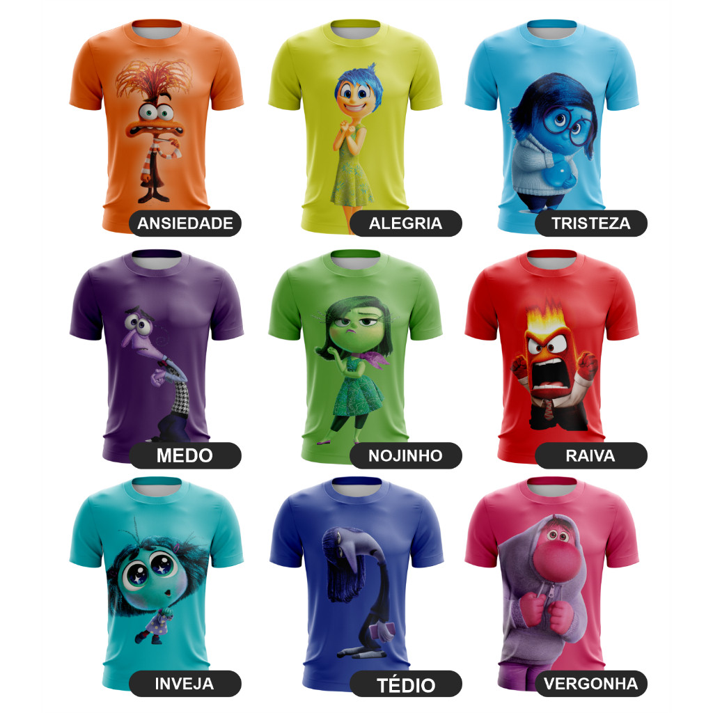 Camiseta Divertidamente 2 todos personagens Ansiedade Alegria Tristeza Medo Vergonha 100% Algodão En