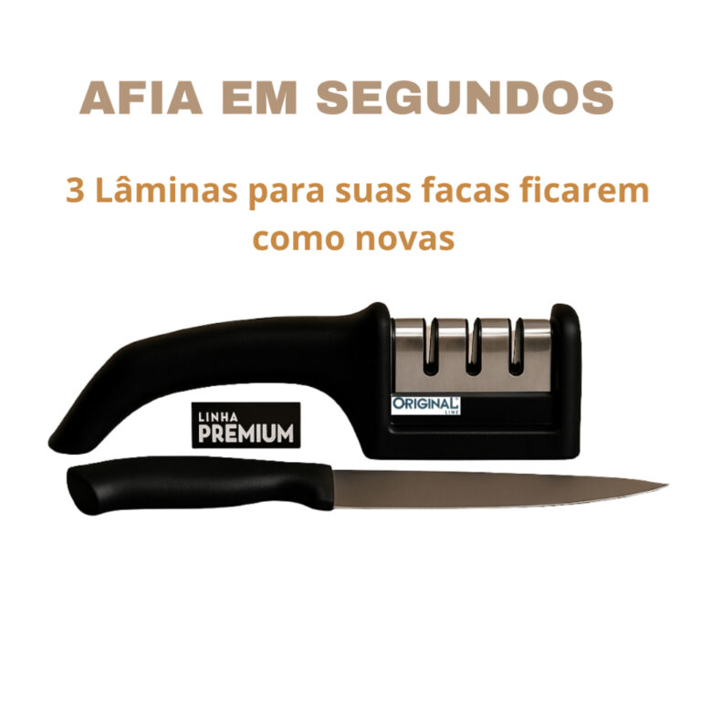 Amolador Afiador de Facas em Aço Inox Com 3 Lâmi