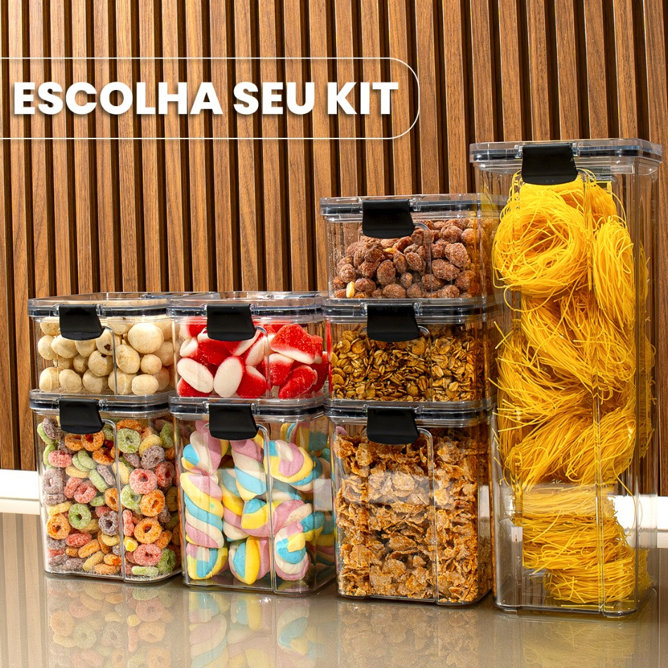 Kit Potes Herméticos Organizador de Mantimentos Transparente Com Trava BPA Free
