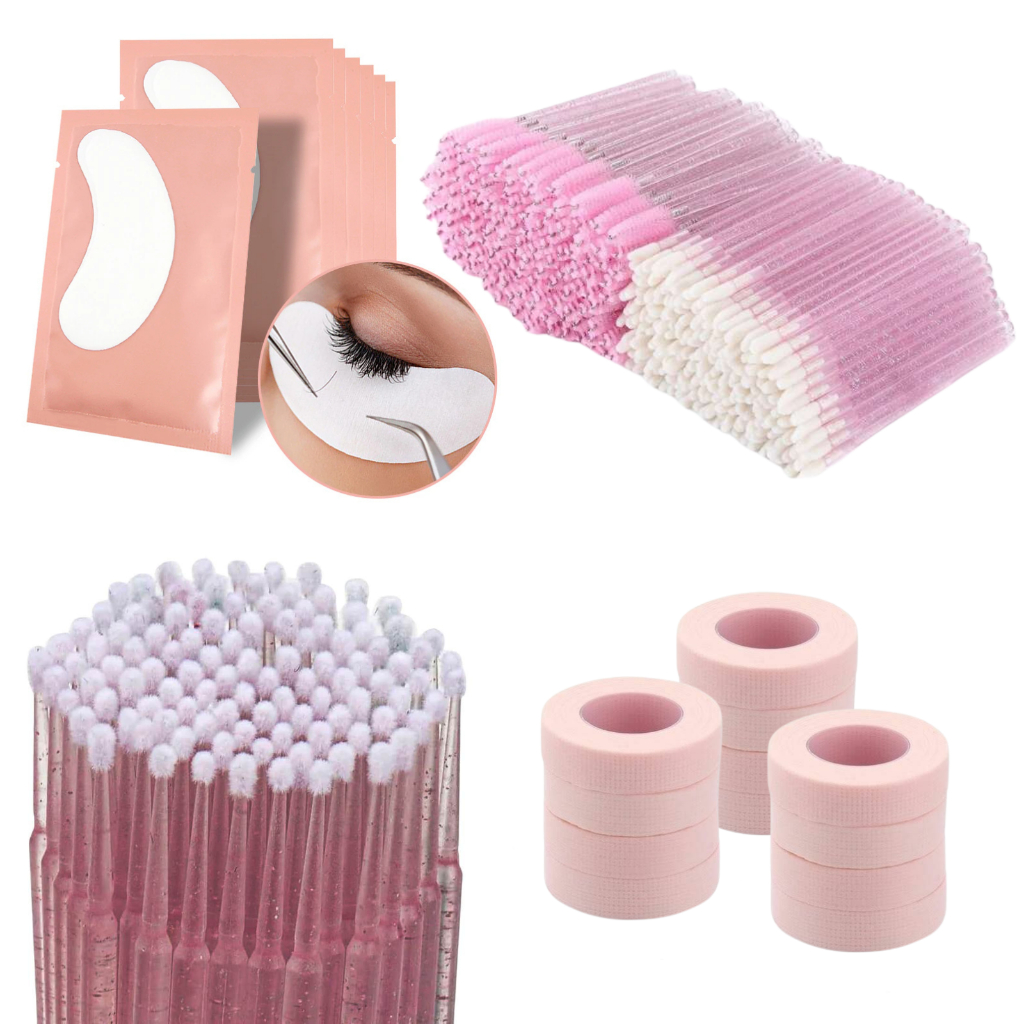 Kit Alongamento De Cílios  50 Pads + 50 Escovinhas + 100 Microbrush + 50 Aplicadores + 2 Fitas