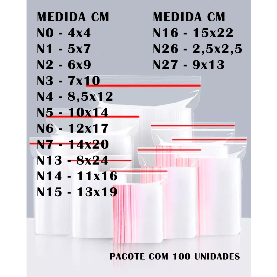 Saco Zip Lock Hermético Abre e Fecha – C/ 100 Unidades.