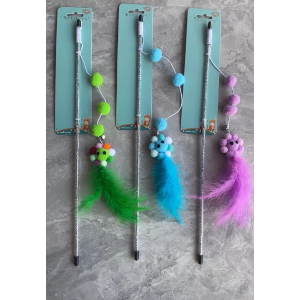 Brinquedo Interativo para Gato  Vara Varinha com Flor e Pompom | Bastão de Atiçar Pet