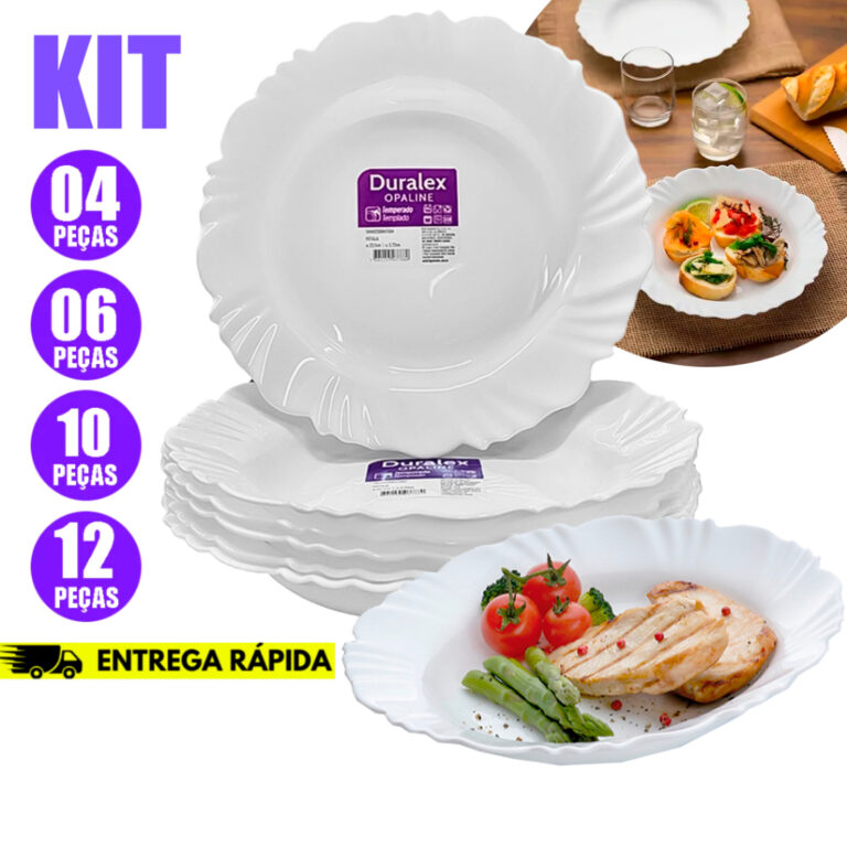 Kit 12/04 Pratos Vidro Fundo Duralex Pétala Opali