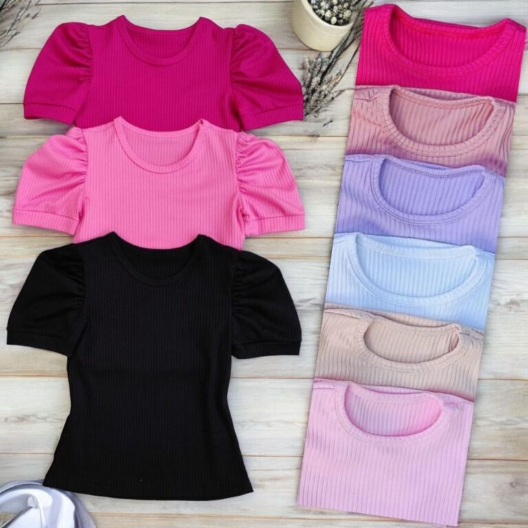 Kit com 3 blusinha manga princesa infantil menina 