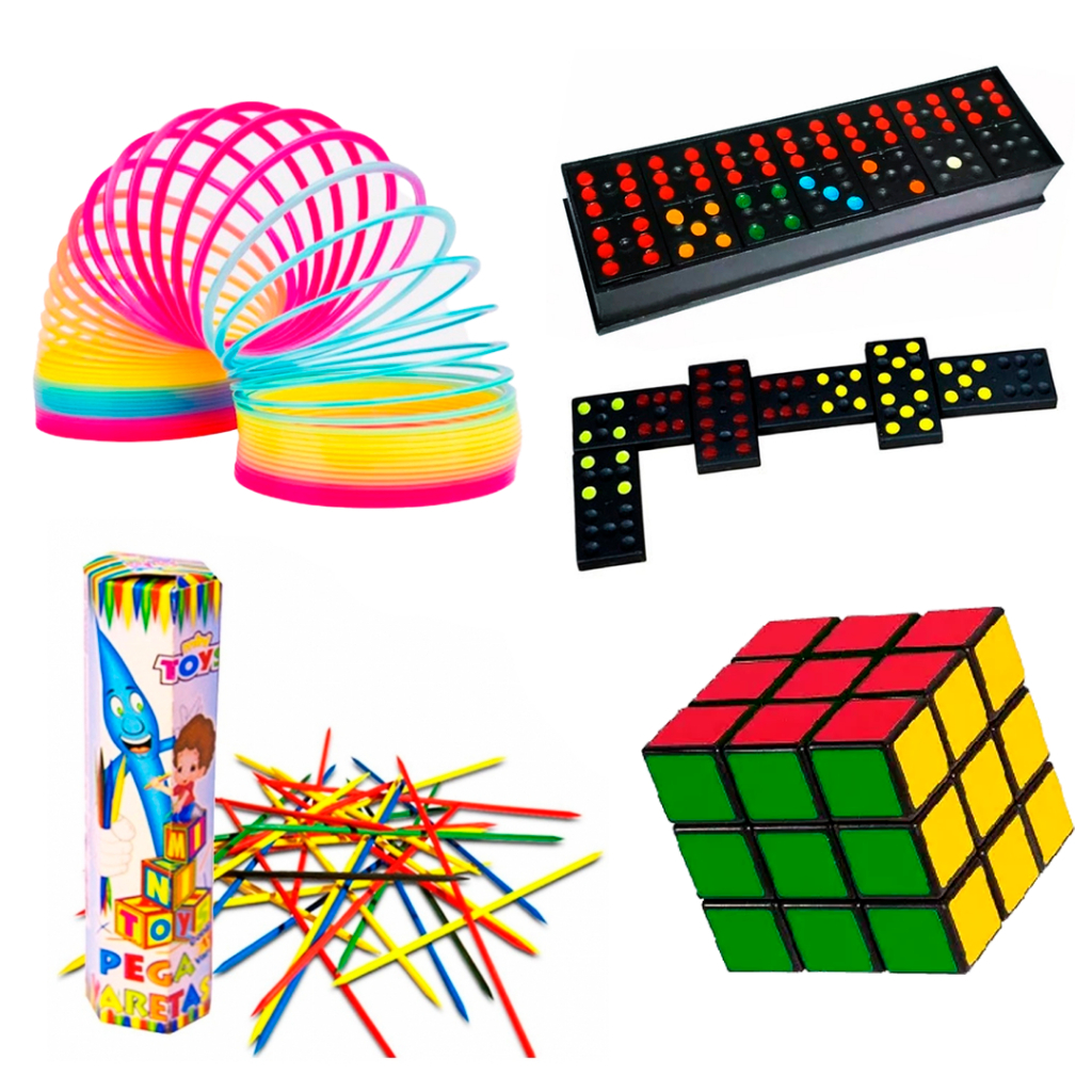 60 Brinquedos Prenda Lembrancinha Cubo Pega Varetas Dominó Mola Maluca Festa Junina Dia das Criança