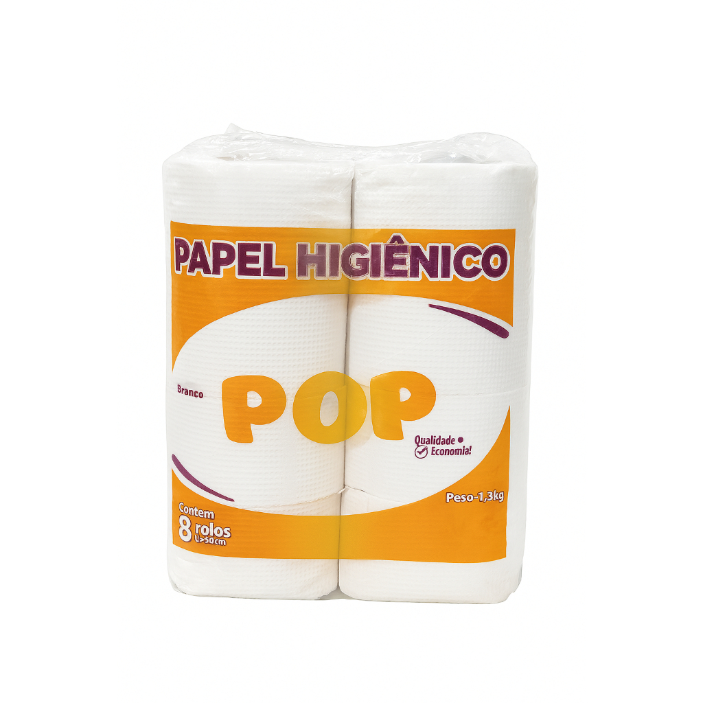 Papel Higiênico Rolão Pop Branco  Fardo com 8 Rolos, Alta Maciez e Resistência 1,3kg