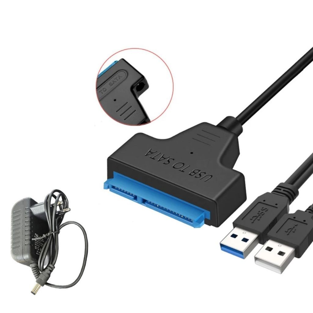 Adaptador Conversor USB 2.0 e 3.0 Para Sata 22Pin 2.5 HDD com Fonte de Alimentação 12V 2A