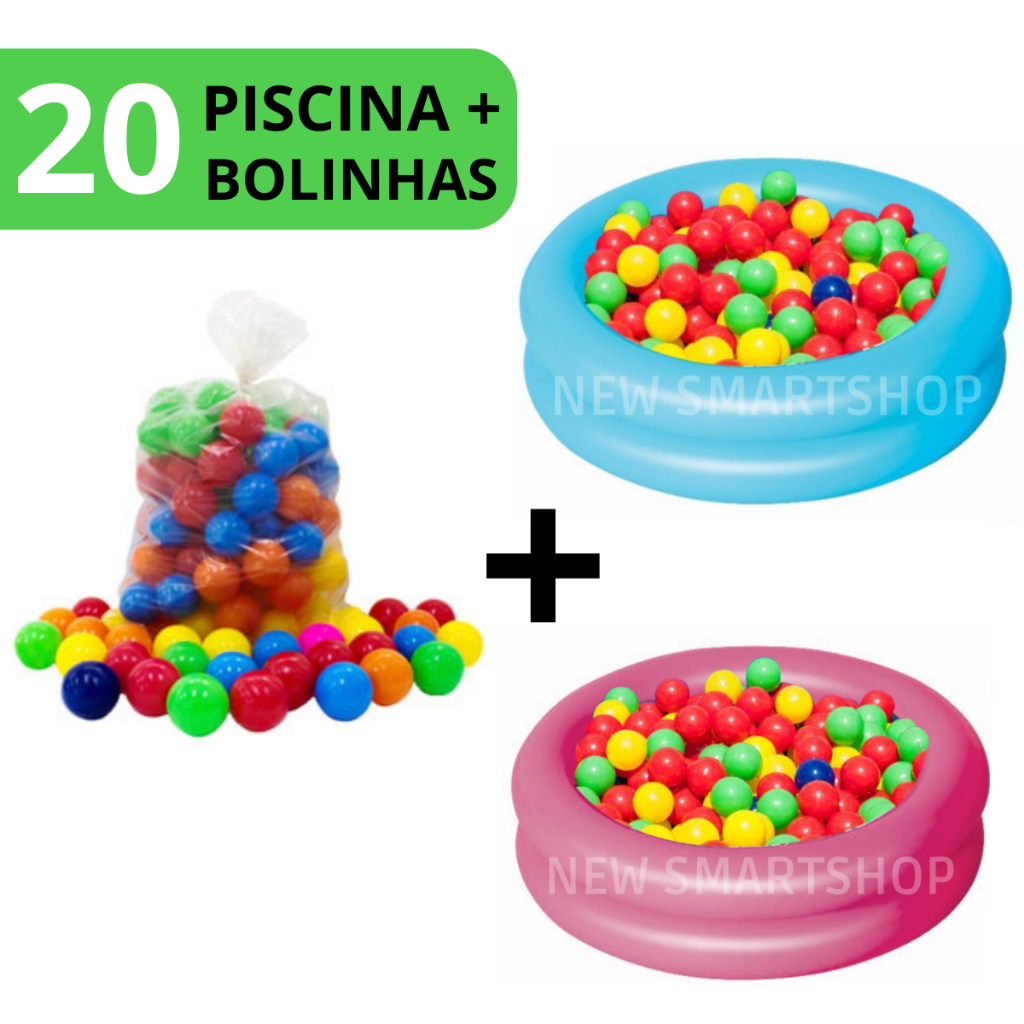 Piscina de Bolinha 20 Bolinhas + Piscina Inflável Infantil 60 Cm Redonda Menino Menina Verão Criança