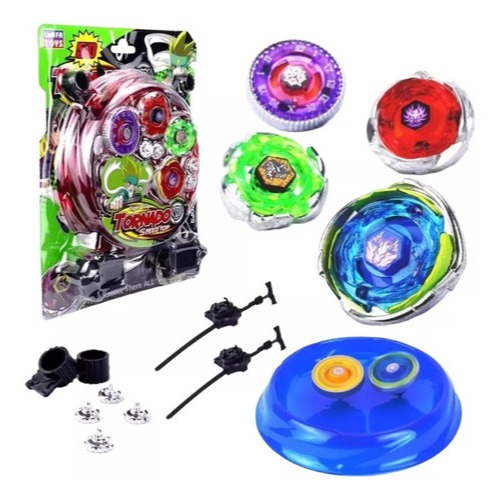 Kit 4 Beyblade Metal Led + Lançador + Arena Promo
