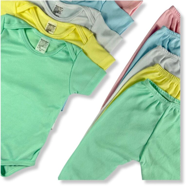 Kit 4 Peças Body De Bebe Manga Curta + Mijão Can