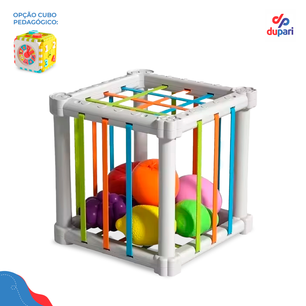 Cubo Didático com Elástico Cubo Pedagógico Encaixe Colorido Aprendizagem Montessori Multi Sensorial