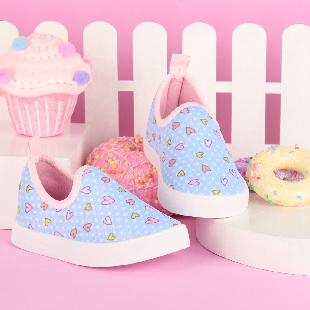 Tenis Escolar Calce Facil Azul Coração Estampado Slip On Caminhada Corrida infantil Criança Volta as