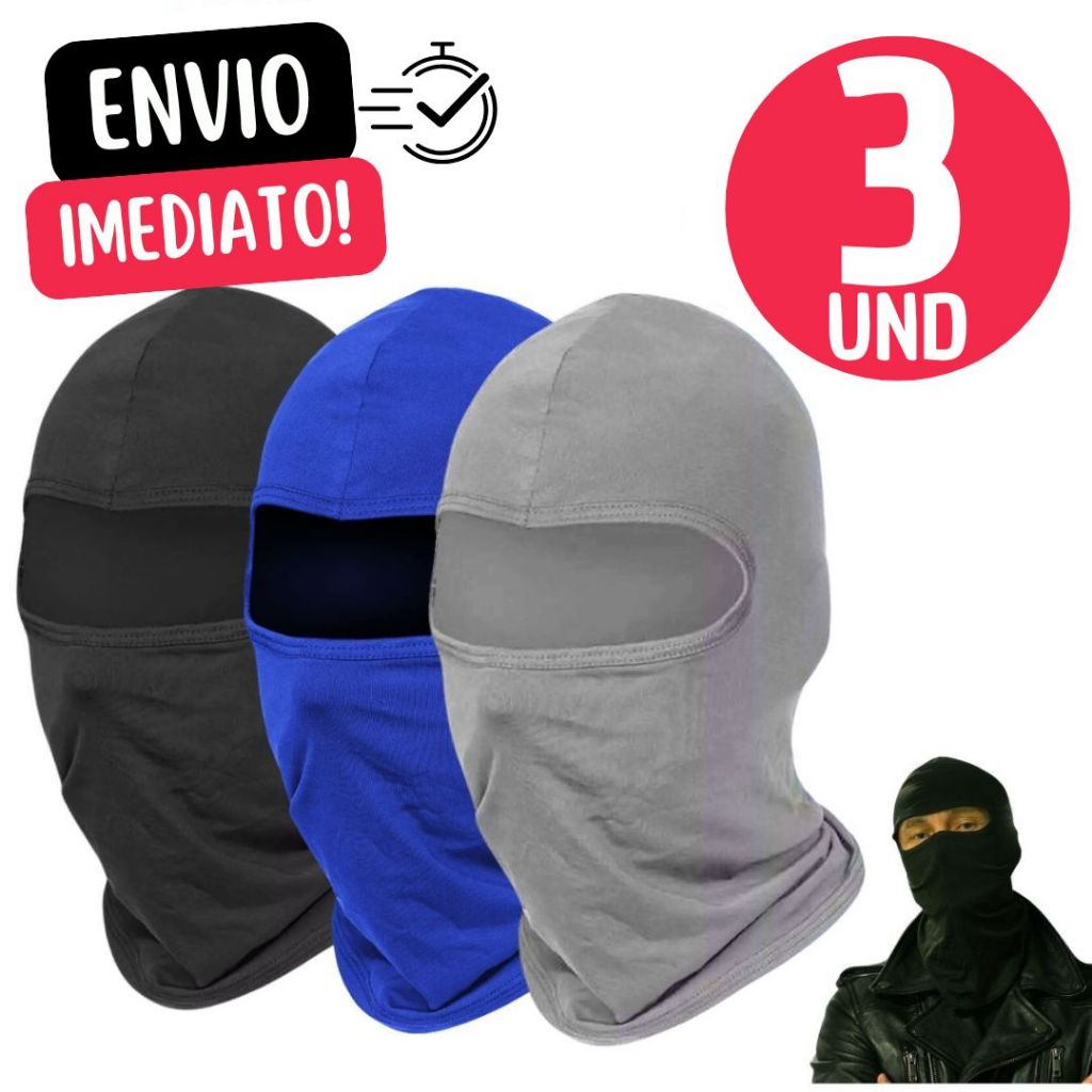 Kit 3 Touca Ninja Balaclava Motoqueiros Militar Tatica Frio Máscara Moto proteção solar raios UV 50+