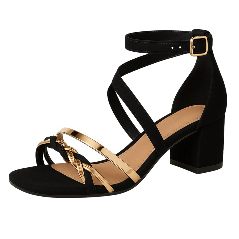 Sandália Feminina Trançada Salto Quadrado Confortável 074-03