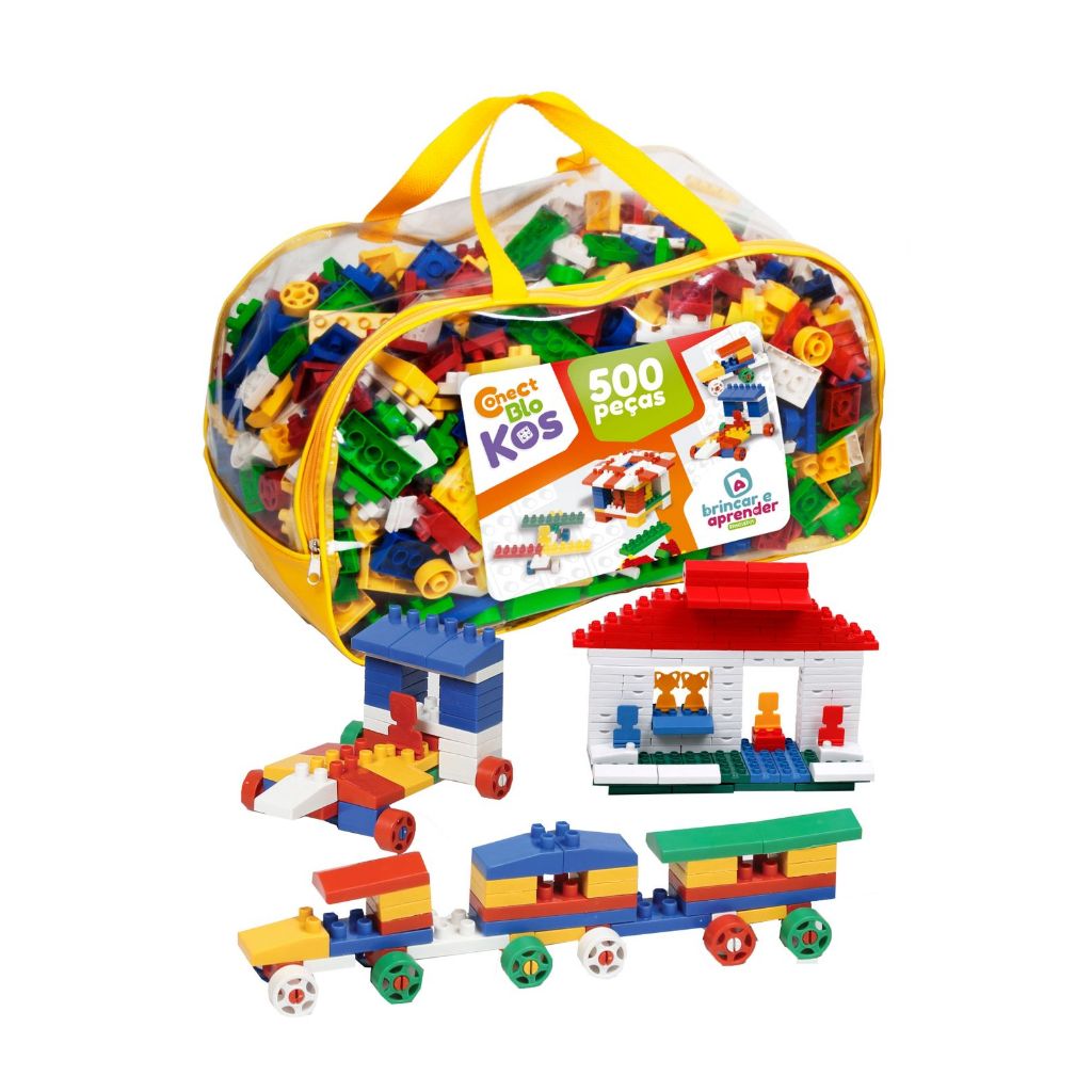 Brinquedo pedagógico Blocos de Montar com Rodinhas Casinha Caminhão Trem Meninas e Meninos
