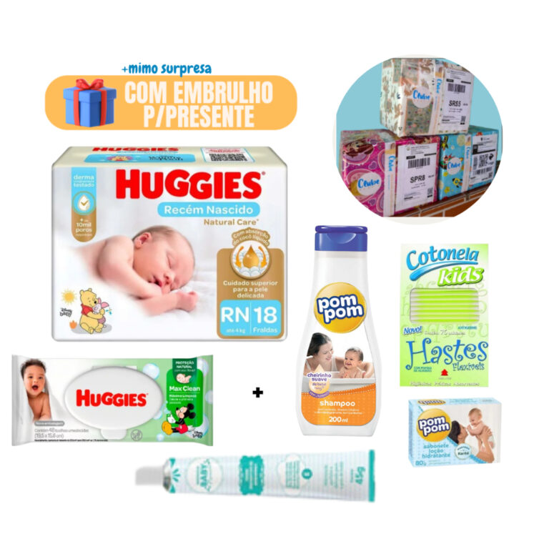 Kit Enxoval de Higiene Bebe Presente Fraldas Huggi