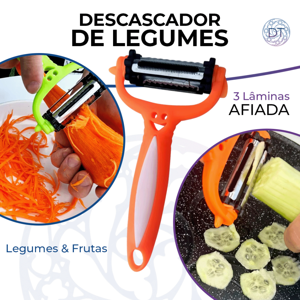 Descascador  de Legumes Premium Multifuncional Com 3 Lâminas Aço Inox / Utensílios Cozinha