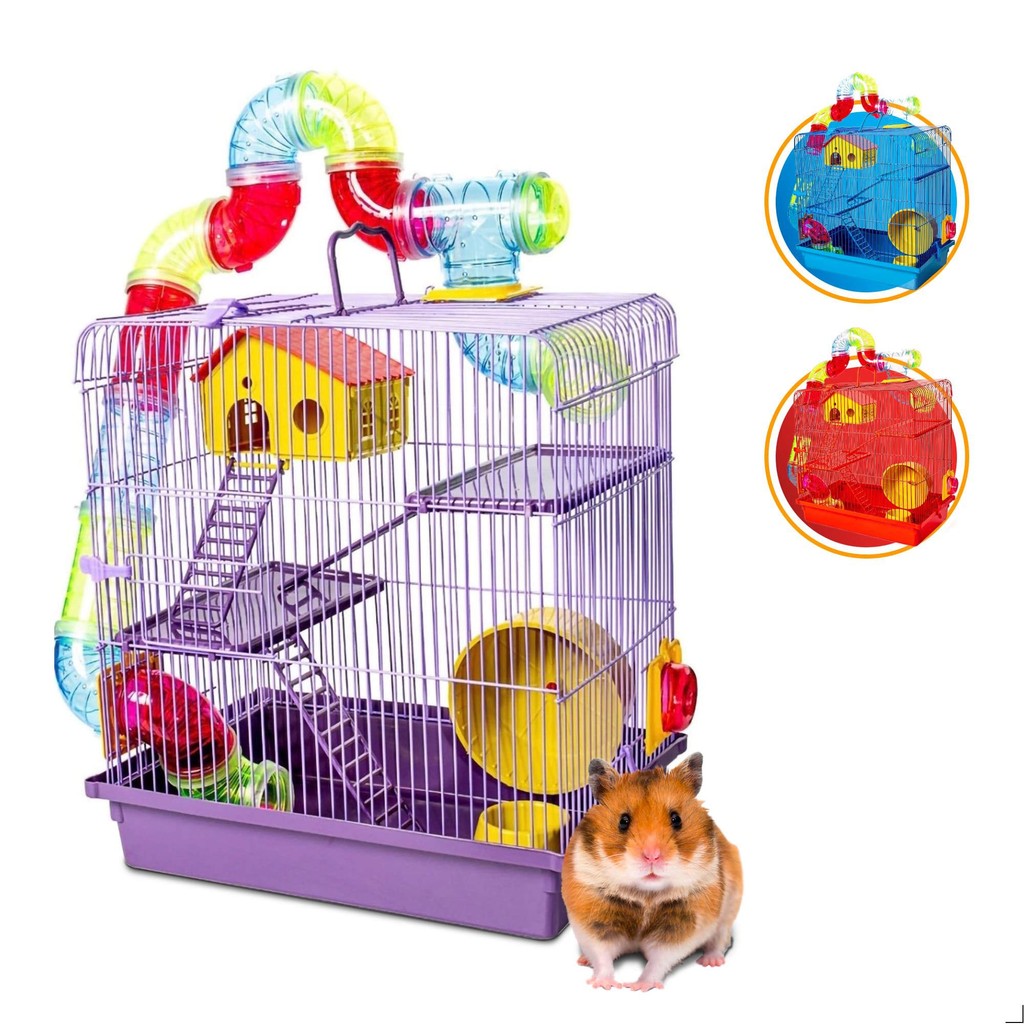 Gaiola Hamster Labirinto Tubo Super Luxo 3 Andares Completa