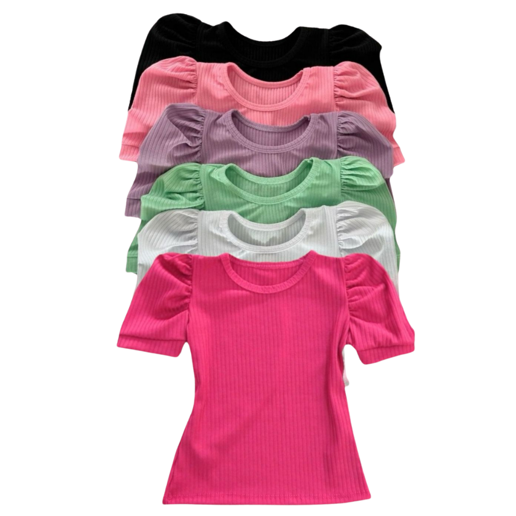 Kit 3 Blusinha Infantil menina manga princesa curta CORES SORTIDAS