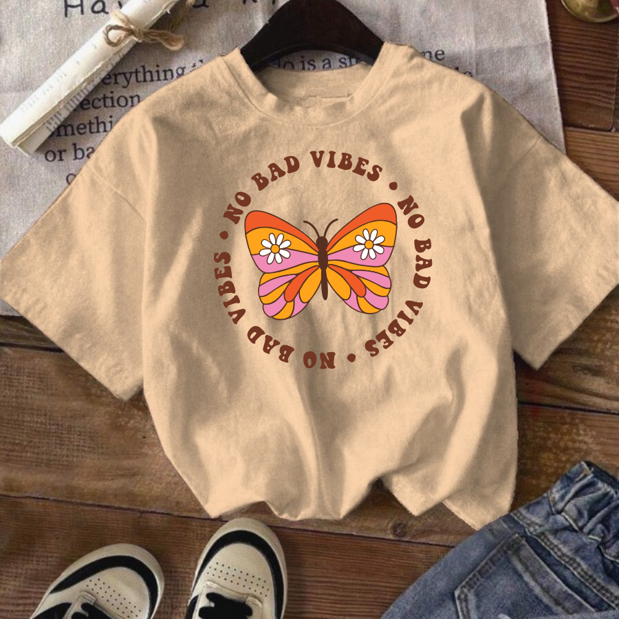 Blusa Menina Infantil Juvenil Verão Oversized 4 ao 16 anos Bad Vibes Camiseta Feminina Atacado Barat