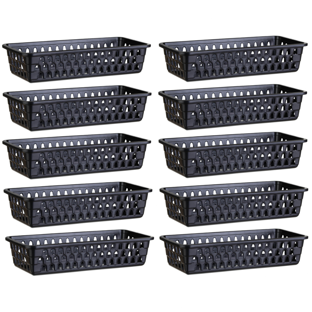 Kit 10 Cesto Organizador Multiuso Lavanderia Retangular Preto 28x12x6