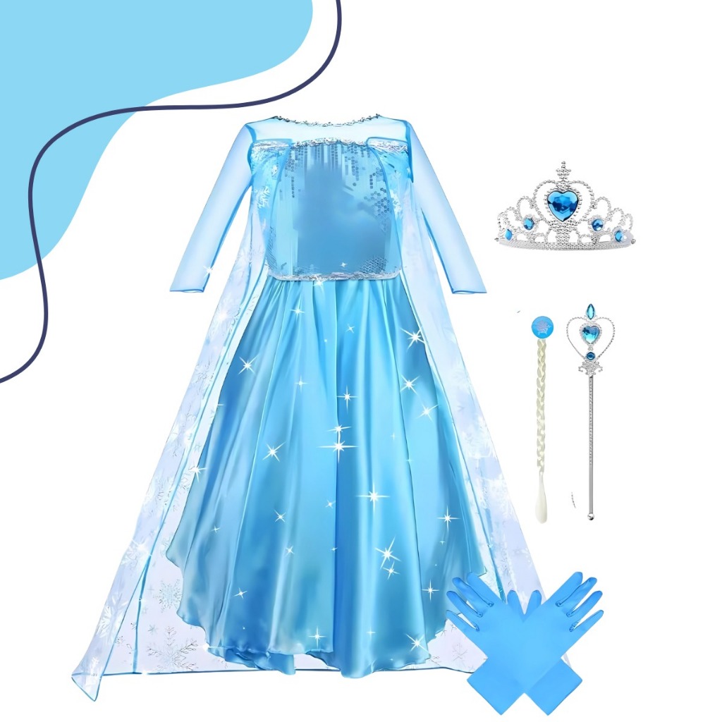 Vestido Fantasia Frozen Infantil Elsa Com Capa E Acessórios