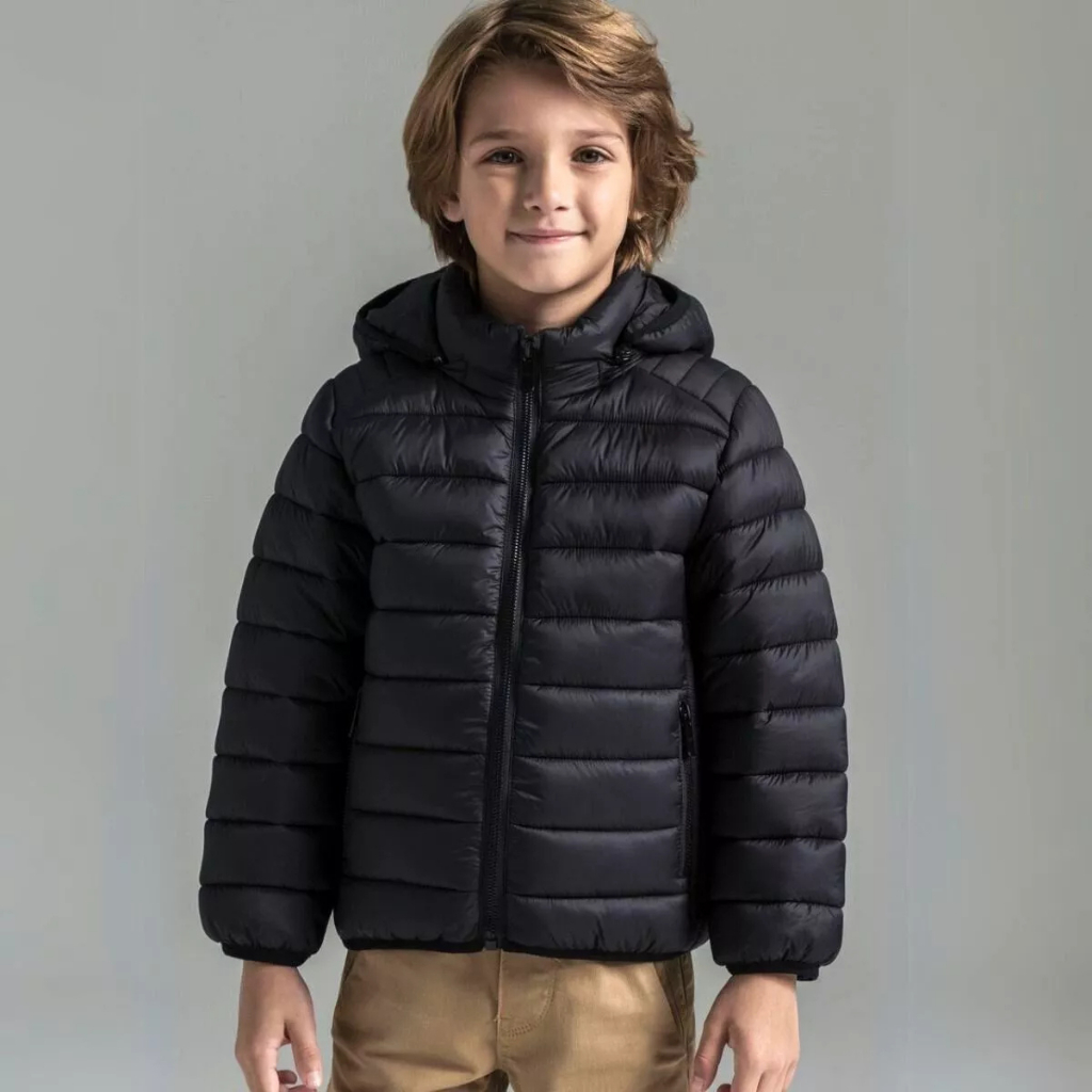 Jaqueta Puffer Infantil Masculino Pelinhos e Touca Inverno Frio Intenso