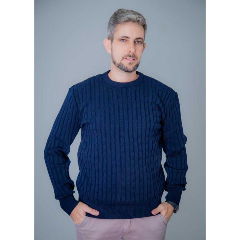 Suéter Masculino Tricô Blusa de Frio Gola Redond