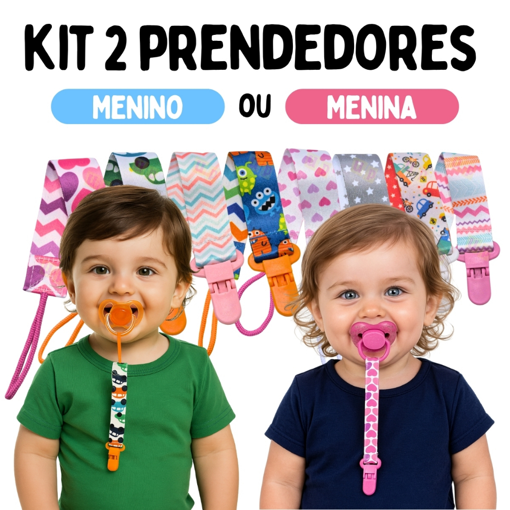 Kit 2 Unidades Prendedor Clipe Chupeta Menino e Menina