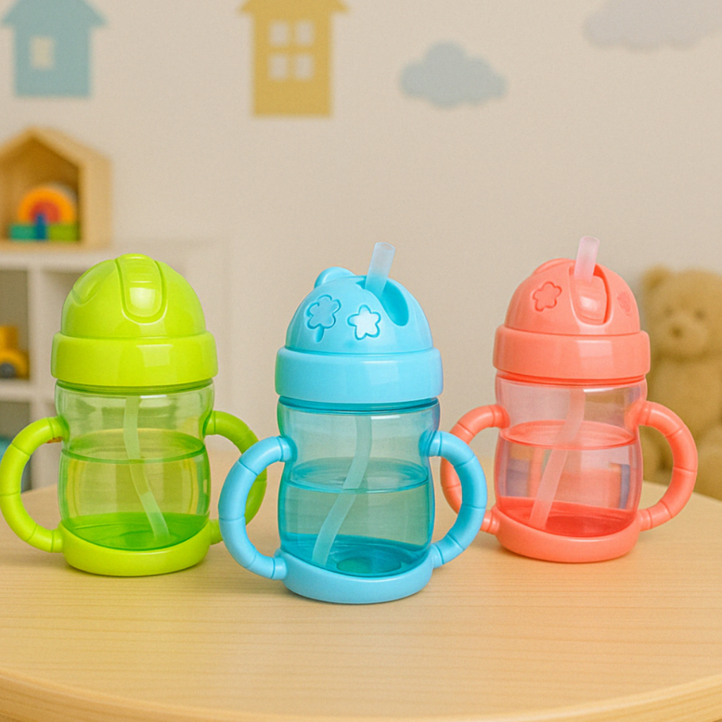 Garrafa Copo Infantil Plástico com Alça e Bico de Silicone – 220ml