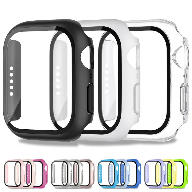 Vidro Temperedo+PC Capa Para Apple Watch 45mm 41mm 44mm 40mm 42mm 38mm 49mm Protetora Case De Tela i