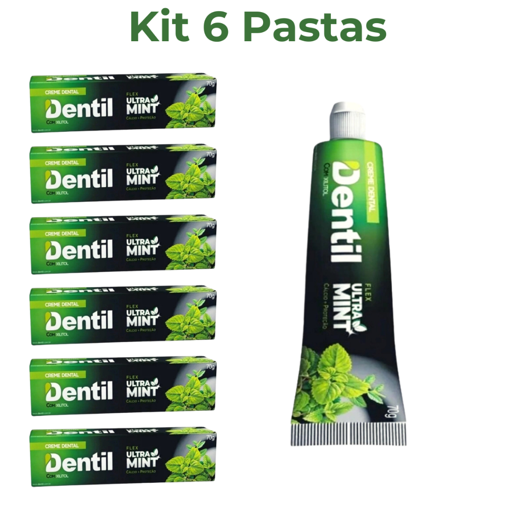 Kit Com 6 Cremes Dentais Dentil Ultra Mint com Xilitol – Menta Refrescante, Sem Flúor