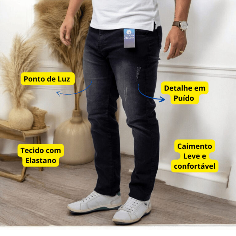Calça Jeans Masculina Slim Preta Com Puído e Use
