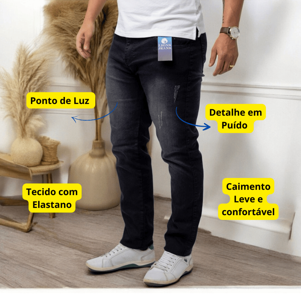 Calça Jeans Masculina Slim Preta Puído Used Masculino Tecido Leve