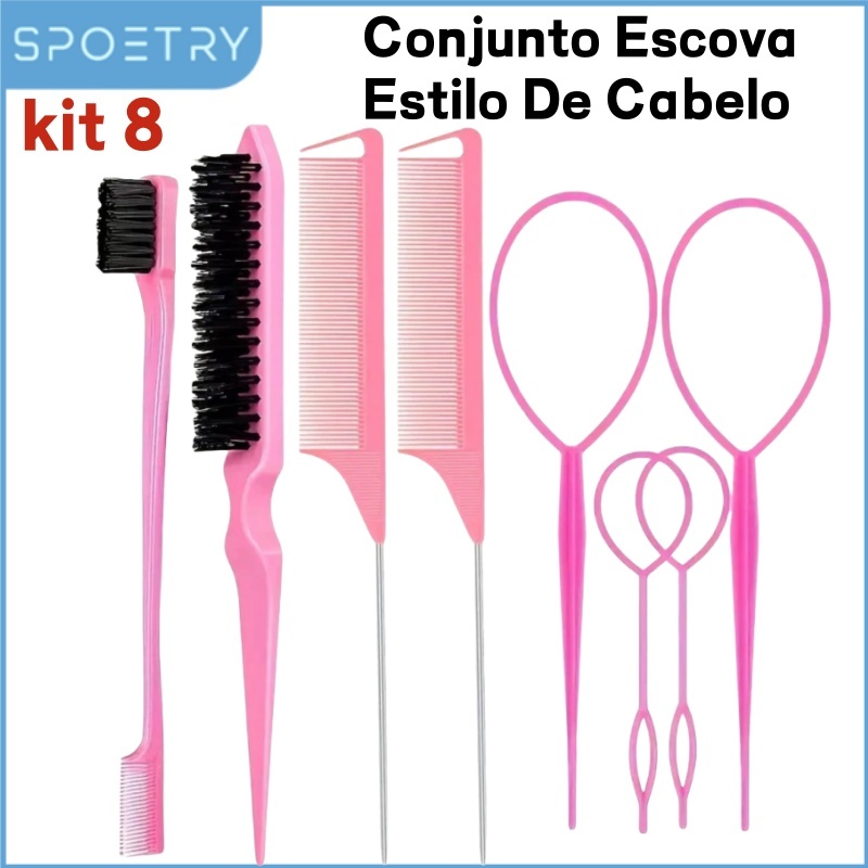 [BR] kit 8 Cabelo Ferramenta Conjunto De Escova Para Cabelo Estilo De Cabelo Pente Conjunto Escova E