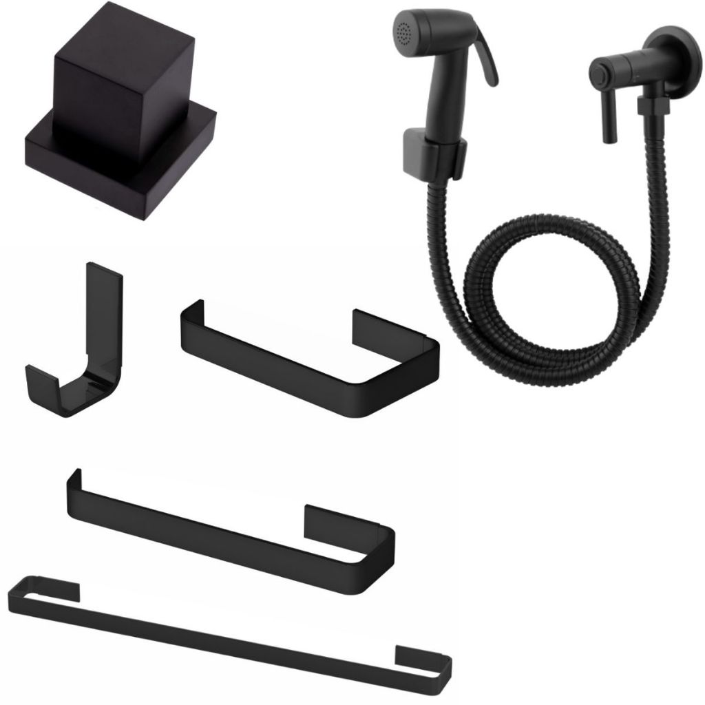 Kit Acessórios de Banheiro Lavabo Preto + Ducha Higienica + Acabamento de Metal Padrão Deca 1/2 3/4
