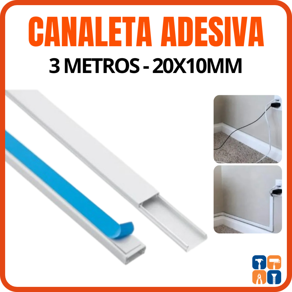 Canaleta para Fio Organizador Cabo 3 Metros Canaleta Adesiva Retangular Cotovelo Emenda Esconde Fio