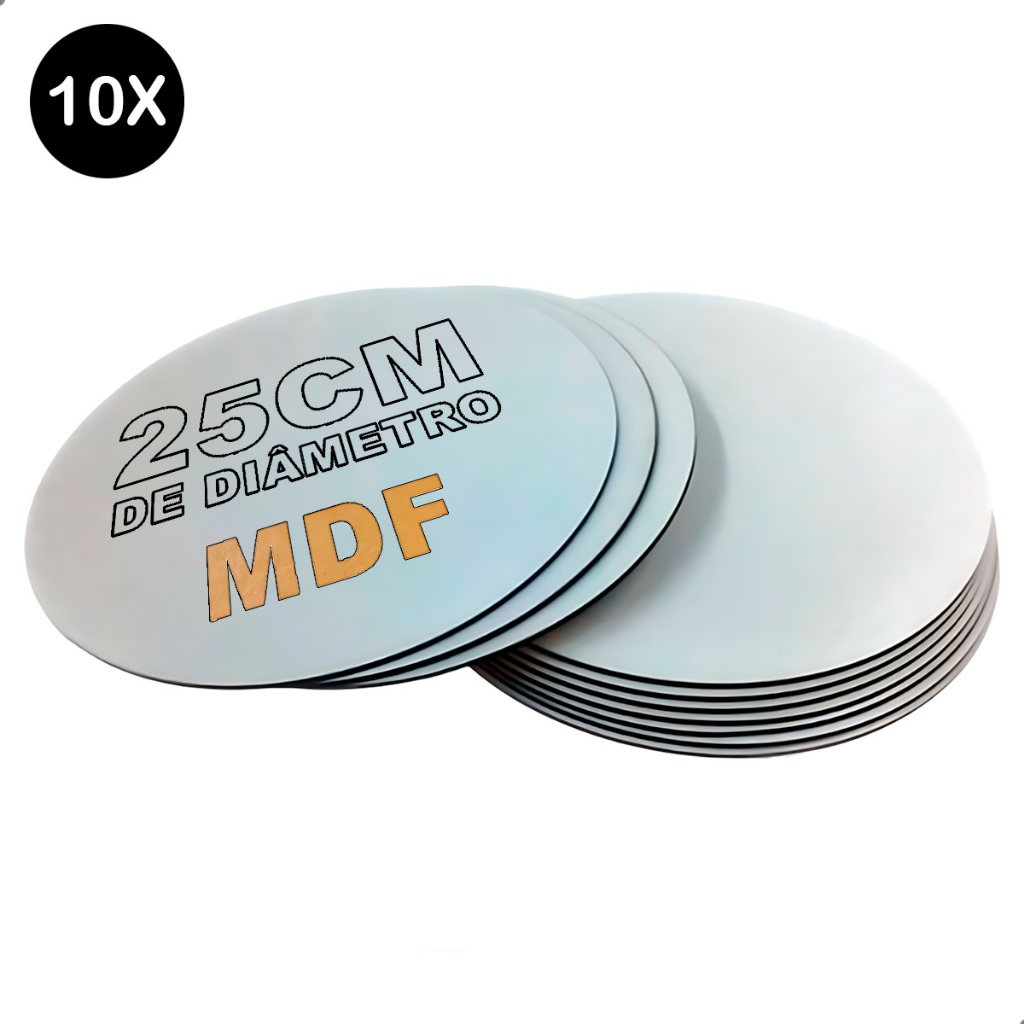 kit 10 cake board redondo mdf cru 3mm base bolo confeitaria 25cm resistente