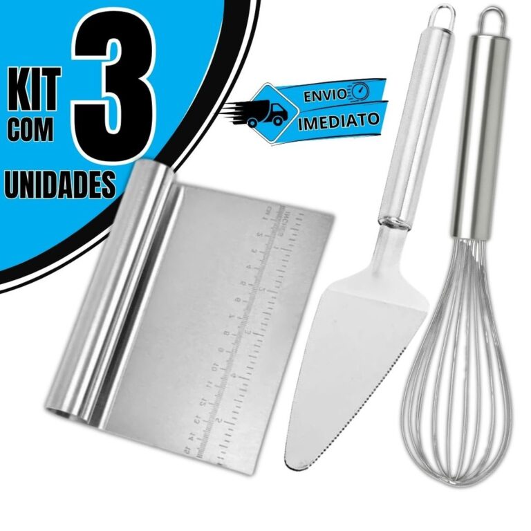 Kit Confeiteiro 3 Peças: Fouet Inox + Espátula B