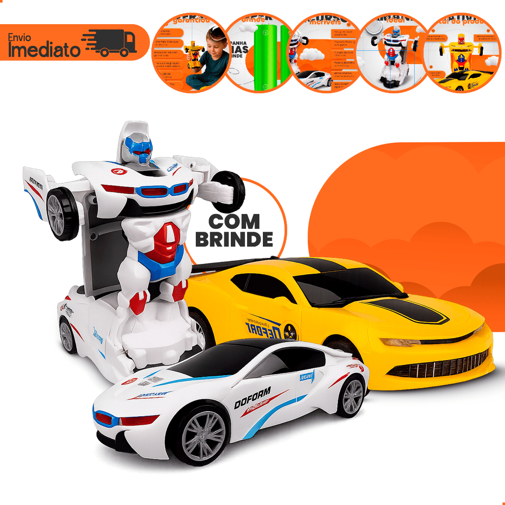 Carrinho Super Robô Transformes a Pilha Com Luzes Som Bate e Volta Premium Envio Imediato