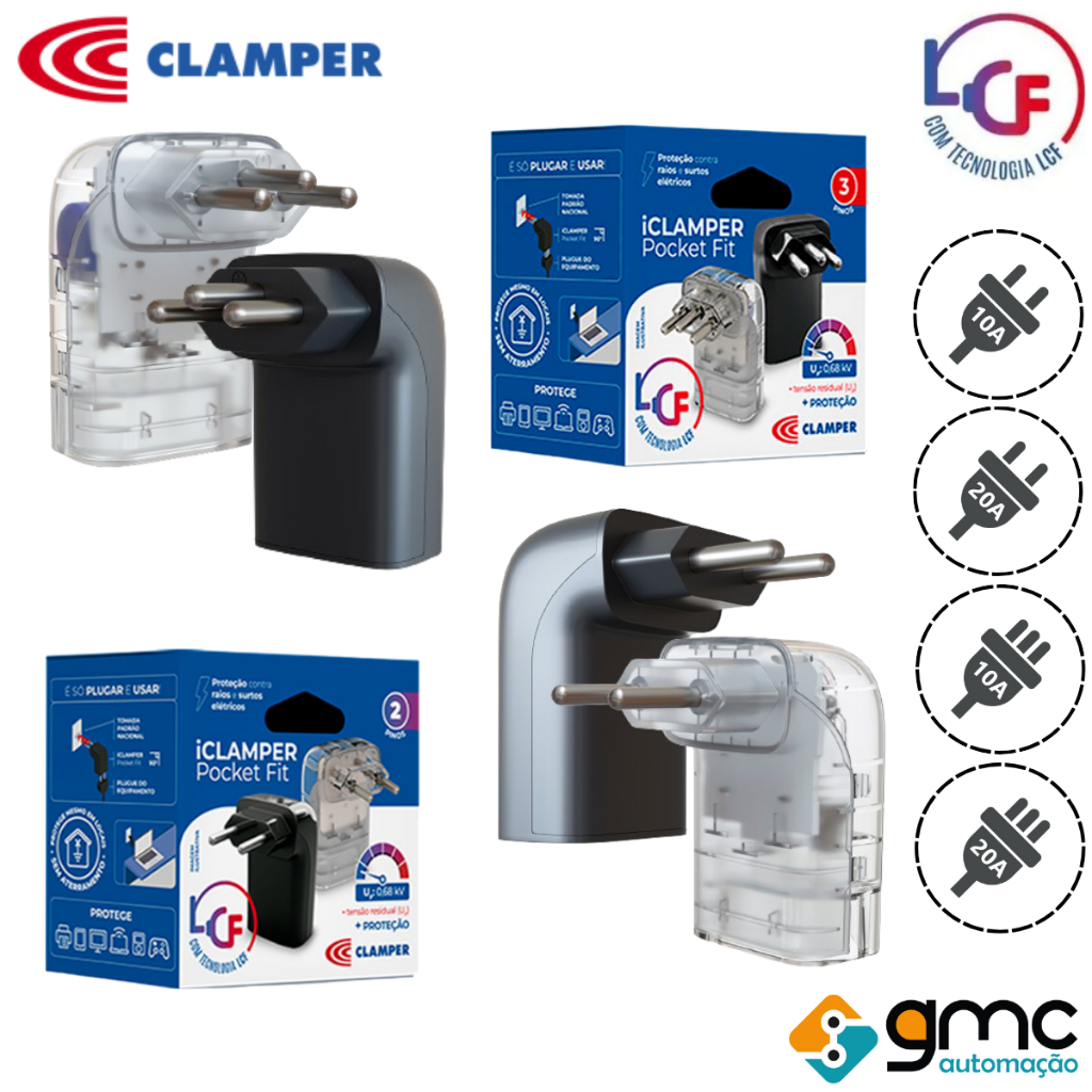 Protetor Contra Surtos Elétricos e Raios DPS iClamper POCKET Fit – 2 e 3 Pinos / 10A e 20A LCF