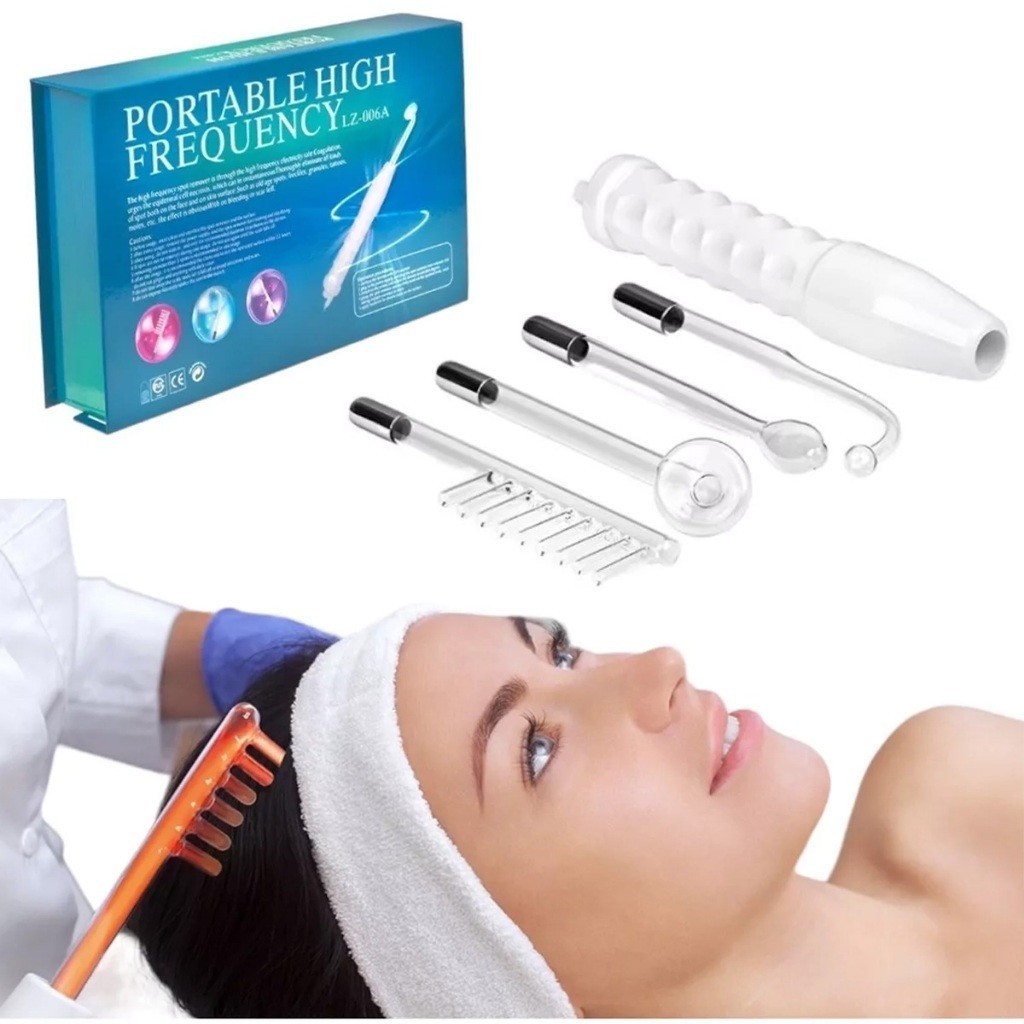 Aparelho Alta Frequência Portátil Para Limpeza De Pele Tratamento Facial e Capilar 4 Eletrodos Eletr