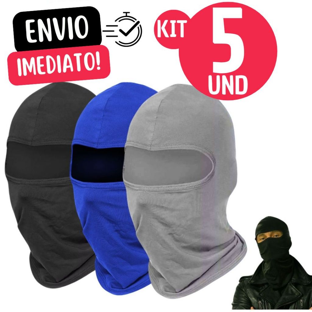 Kit 5 Touca Ninja Balaclava Preta Motoqueiros Militar Tatica Frio Máscara Moto proteção solar raios